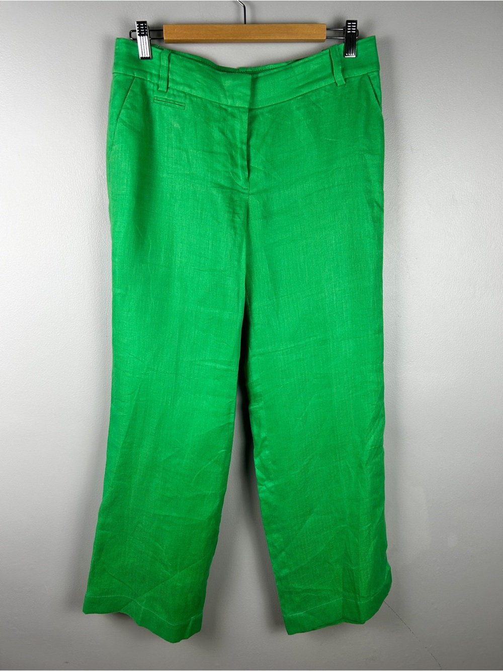 J CREW Cafe Trouser 100% Linen Kelly Green Size 6 Coastal Old Money Classic - Picture 2 of 5